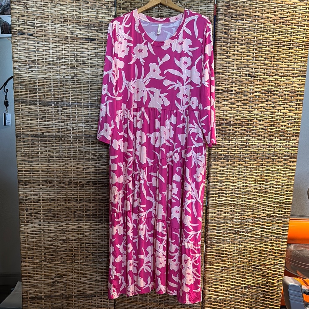 Floral Pink Maxi Dress 2X Celeste Hot Pink Floral